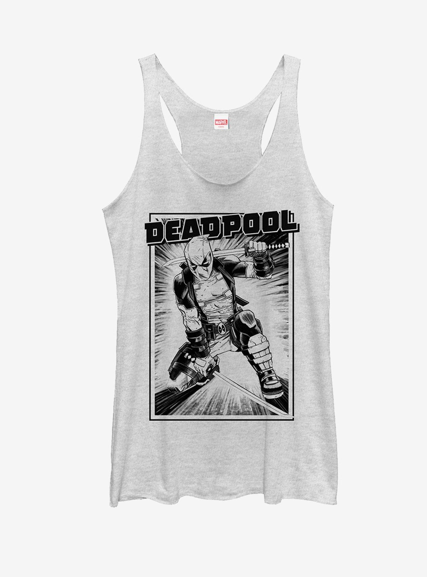 Marvel Deadpool Katana Grayscale Sword Pose Womens Tank, , hi-res