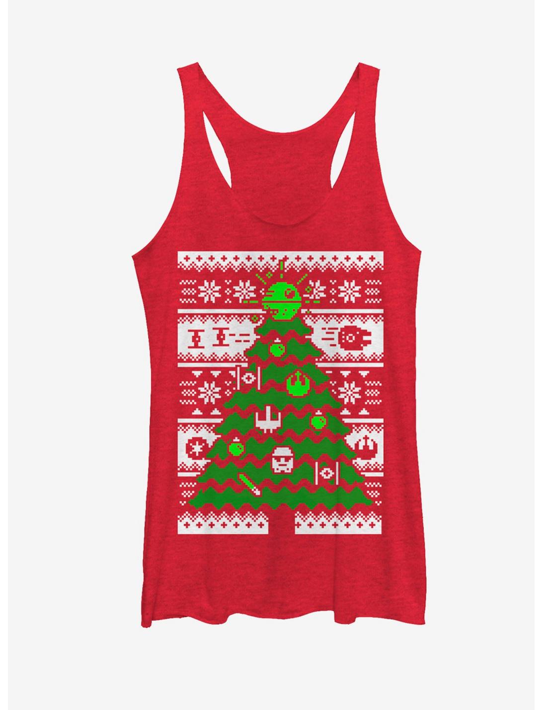 Star Wars Ugly Christmas Sweater Tree Womens Tank, RED HTR, hi-res