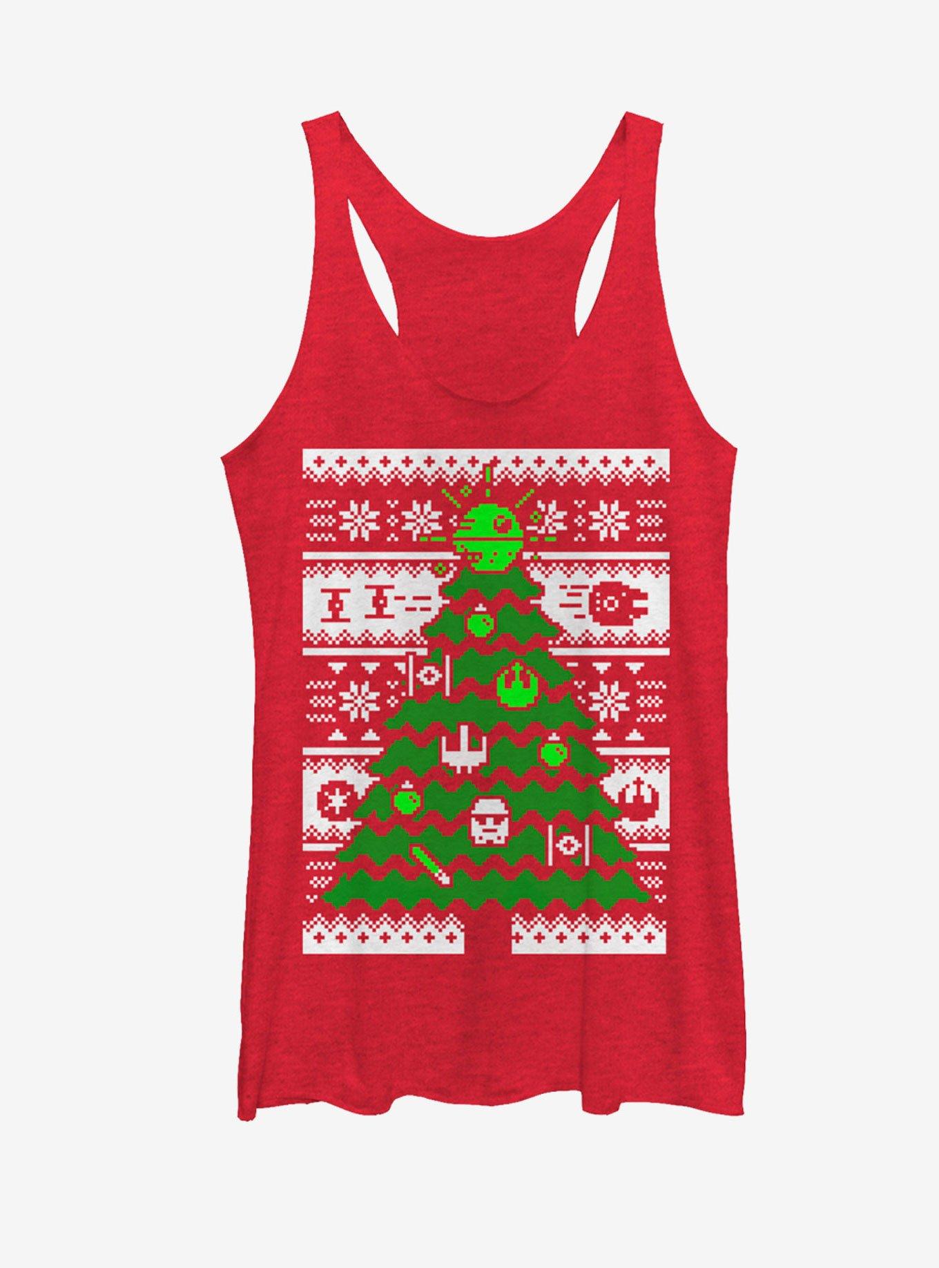 Star Wars Ugly Christmas Sweater Tree Womens Tank, RED HTR, hi-res