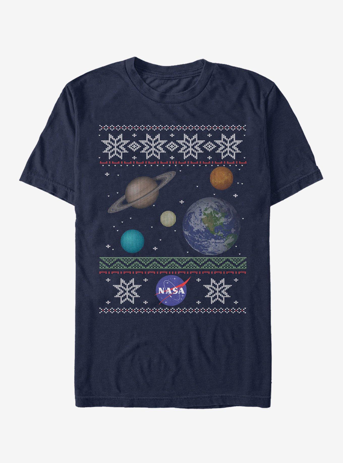 Nasa Men s Ugly Christmas Planet Print T Shirt Blue