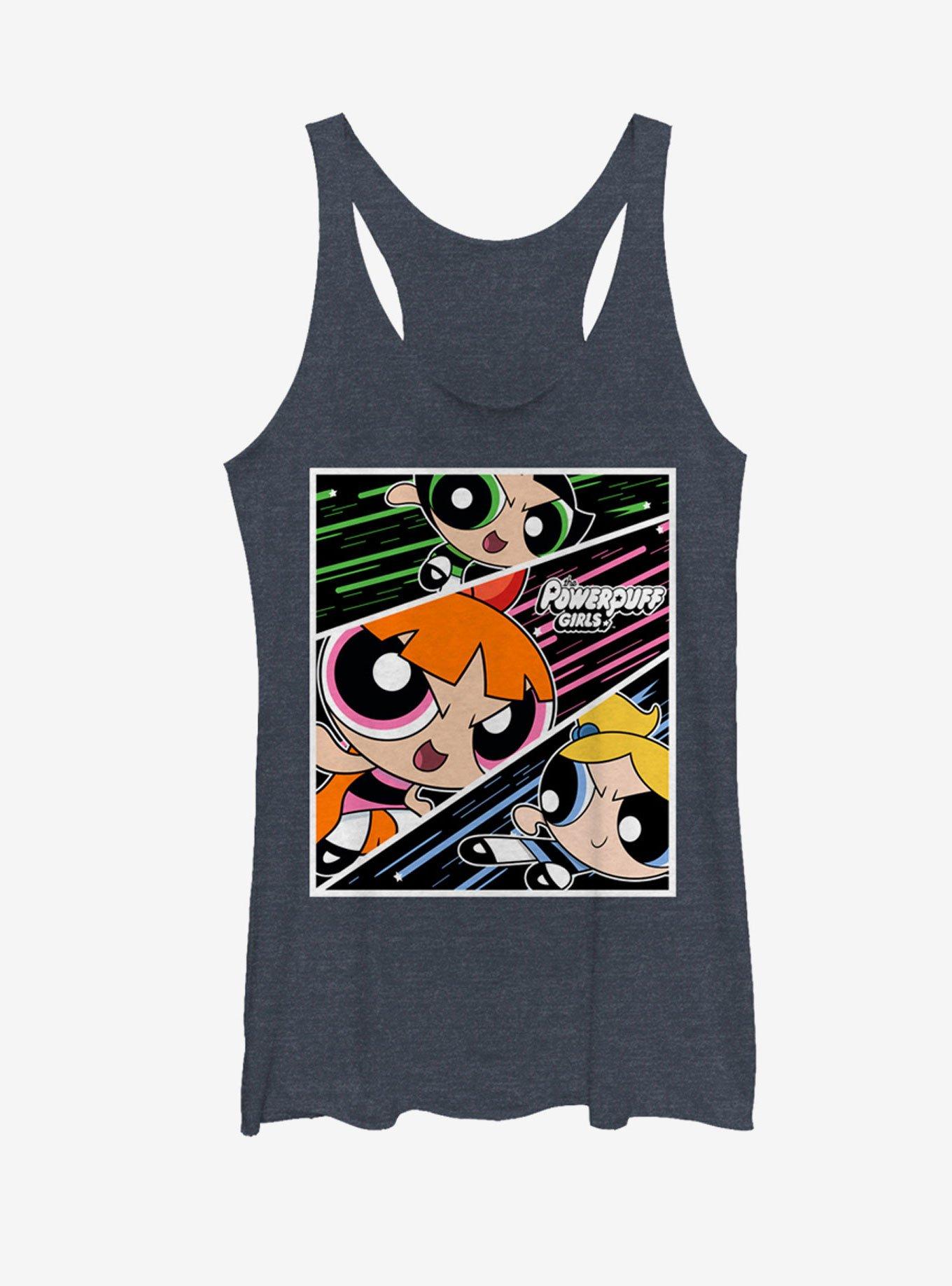 Power Puff Girls Fighting Panels Womens Tank, NAVY HTR, hi-res