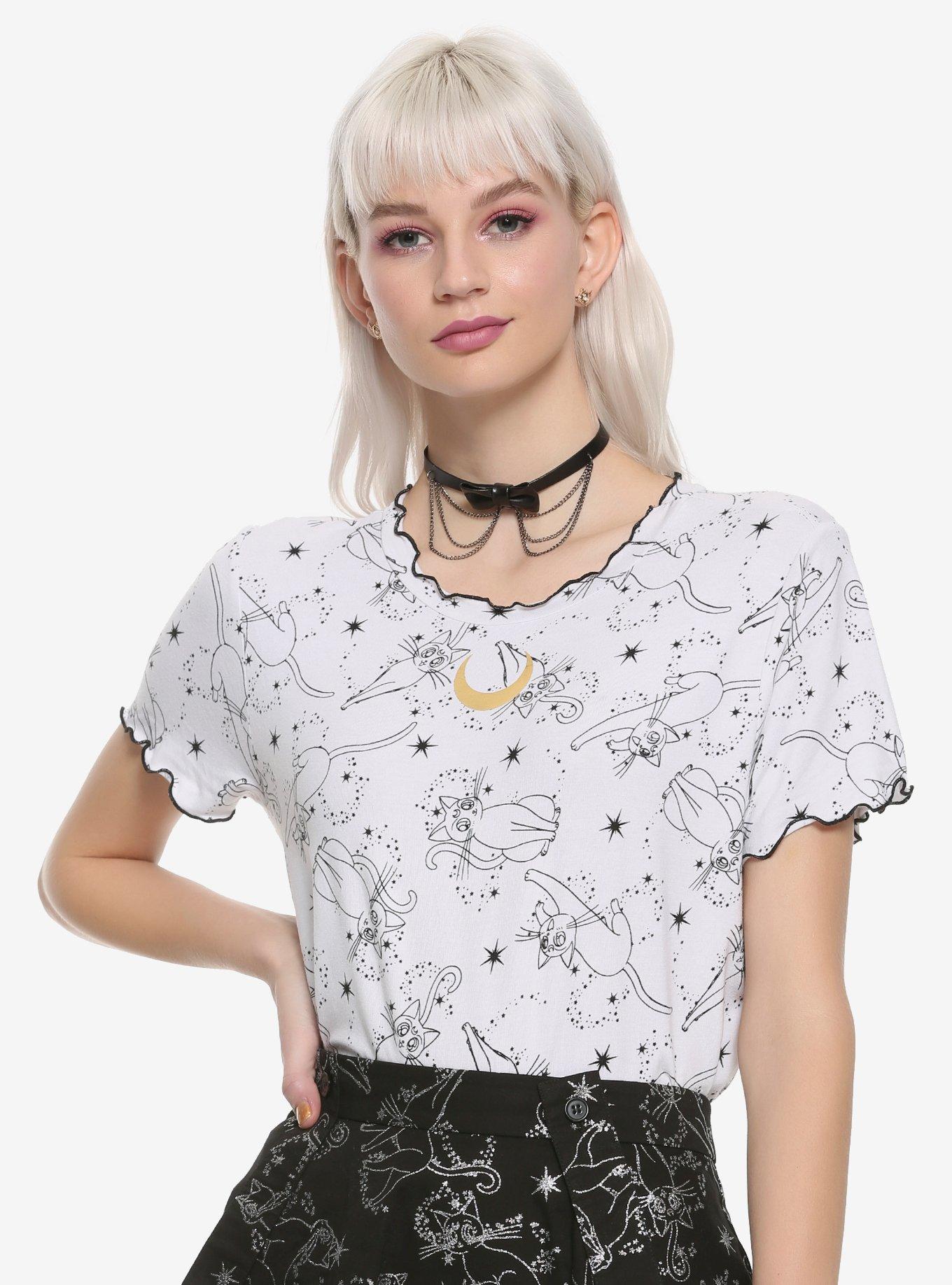 Sailor Moon Ruffled Artemis Girls Crop T-Shirt Hot Topic Exclusive, BLACK, hi-res