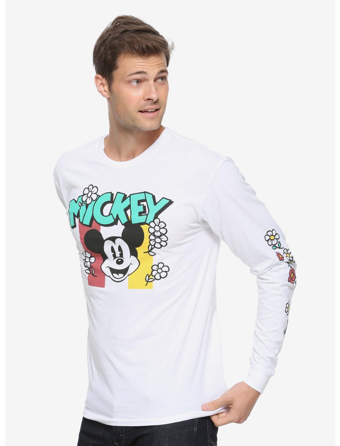 Disney Mickey Mouse Floral Long Sleeve T-Shirt - BoxLunch Exclusive, WHITE, hi-res