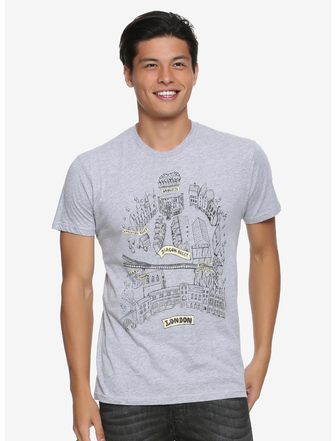 Harry Potter Diagon Alley Map T-Shirt - BoxLunch Exclusive, GREY, hi-res
