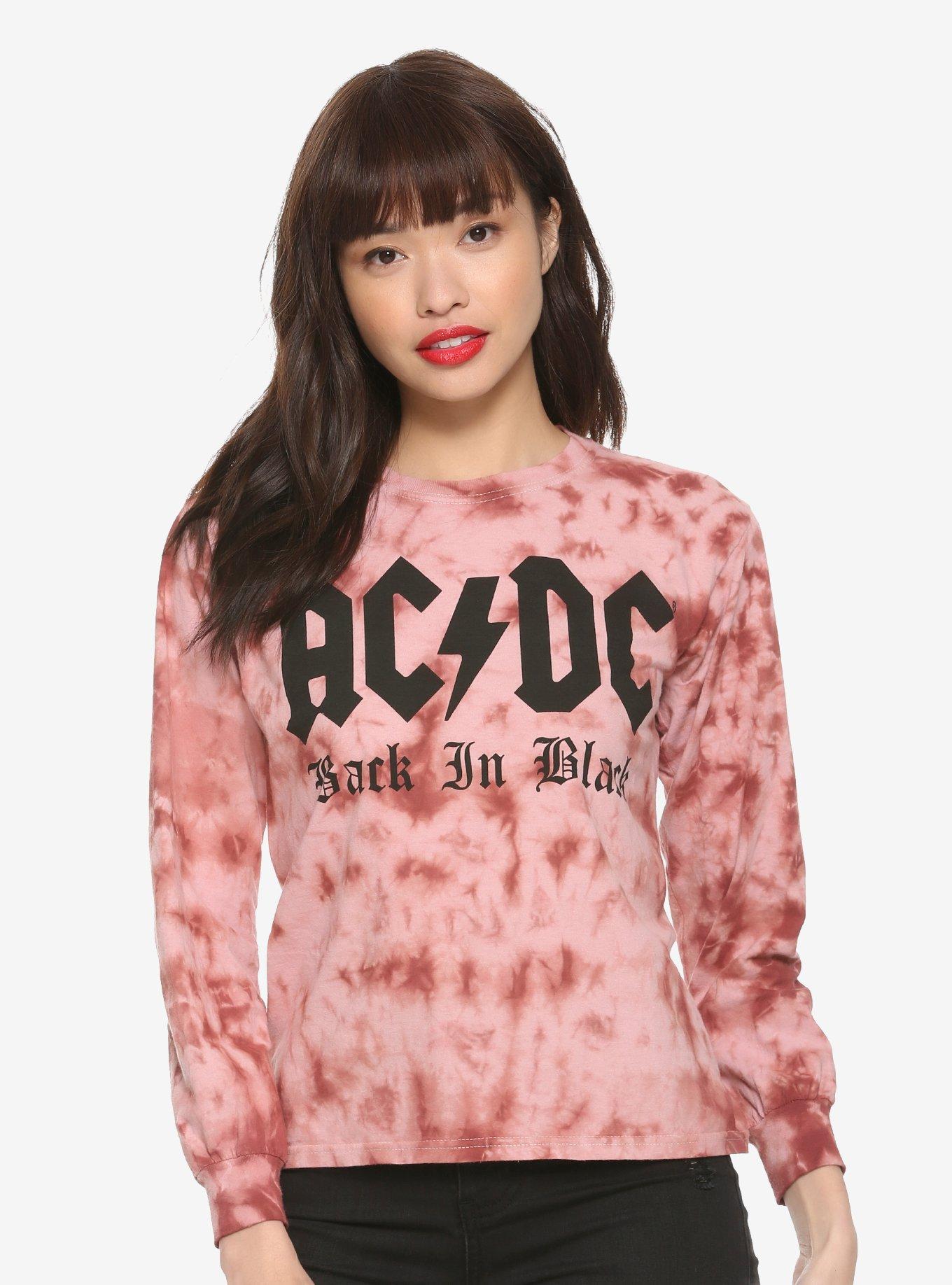 AC/DC Back In Black Acid Wash Girls Long-Sleeve T-Shirt, PINK, hi-res