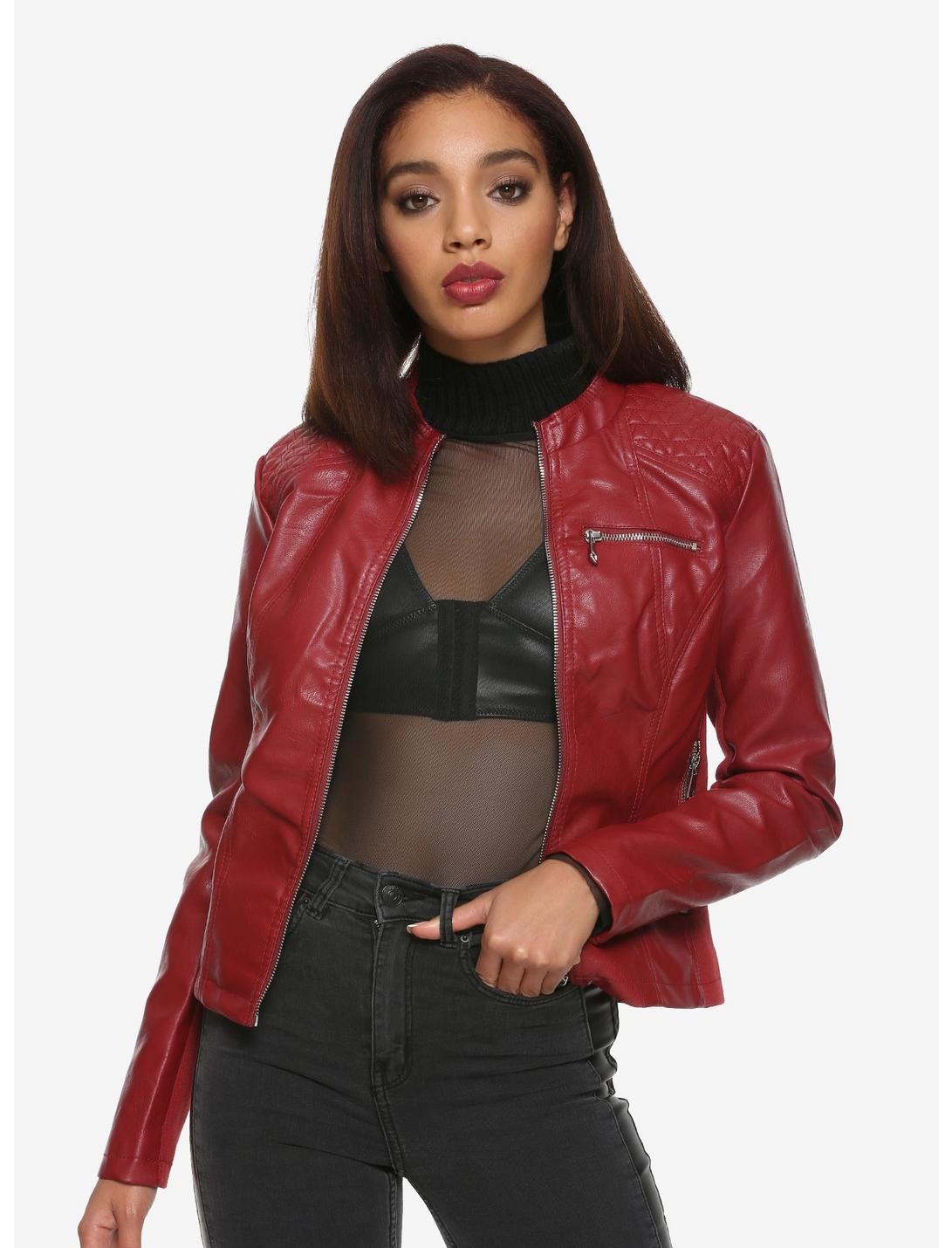 Dusty Red Girls Moto Jacket, RED, hi-res
