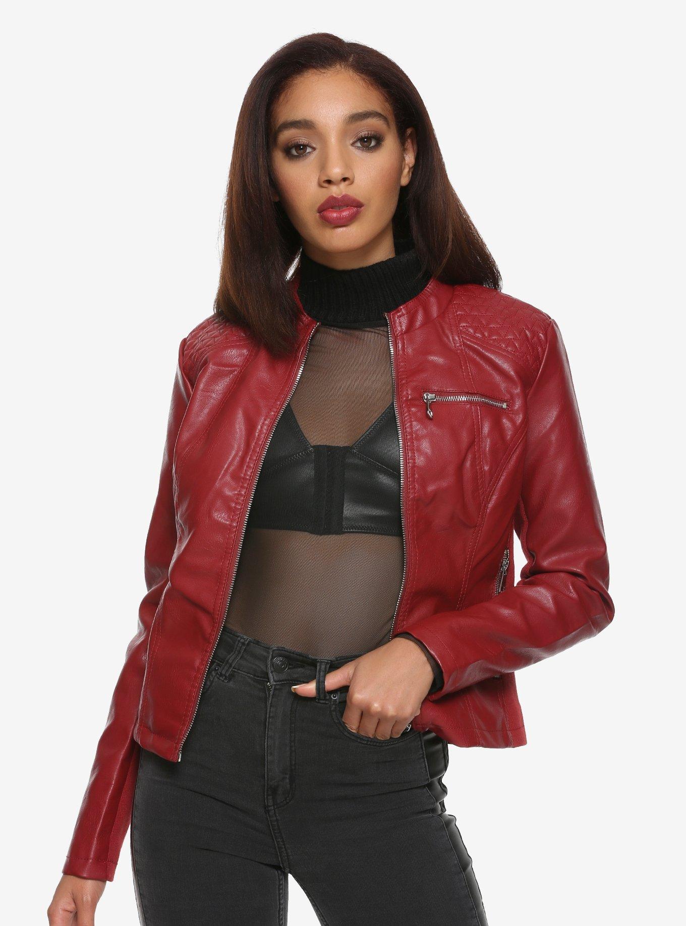 Dusty Red Girls Moto Jacket, RED, hi-res