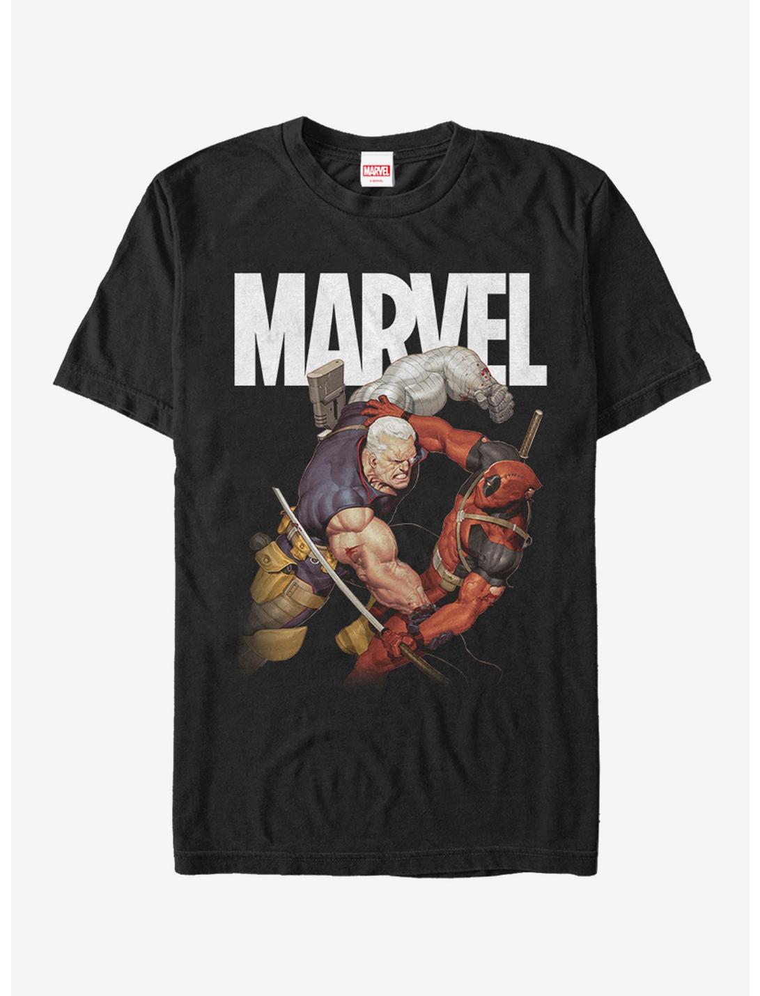 Marvel Deadpool Cable and Deadpool Fight T-Shirt, BLACK, hi-res