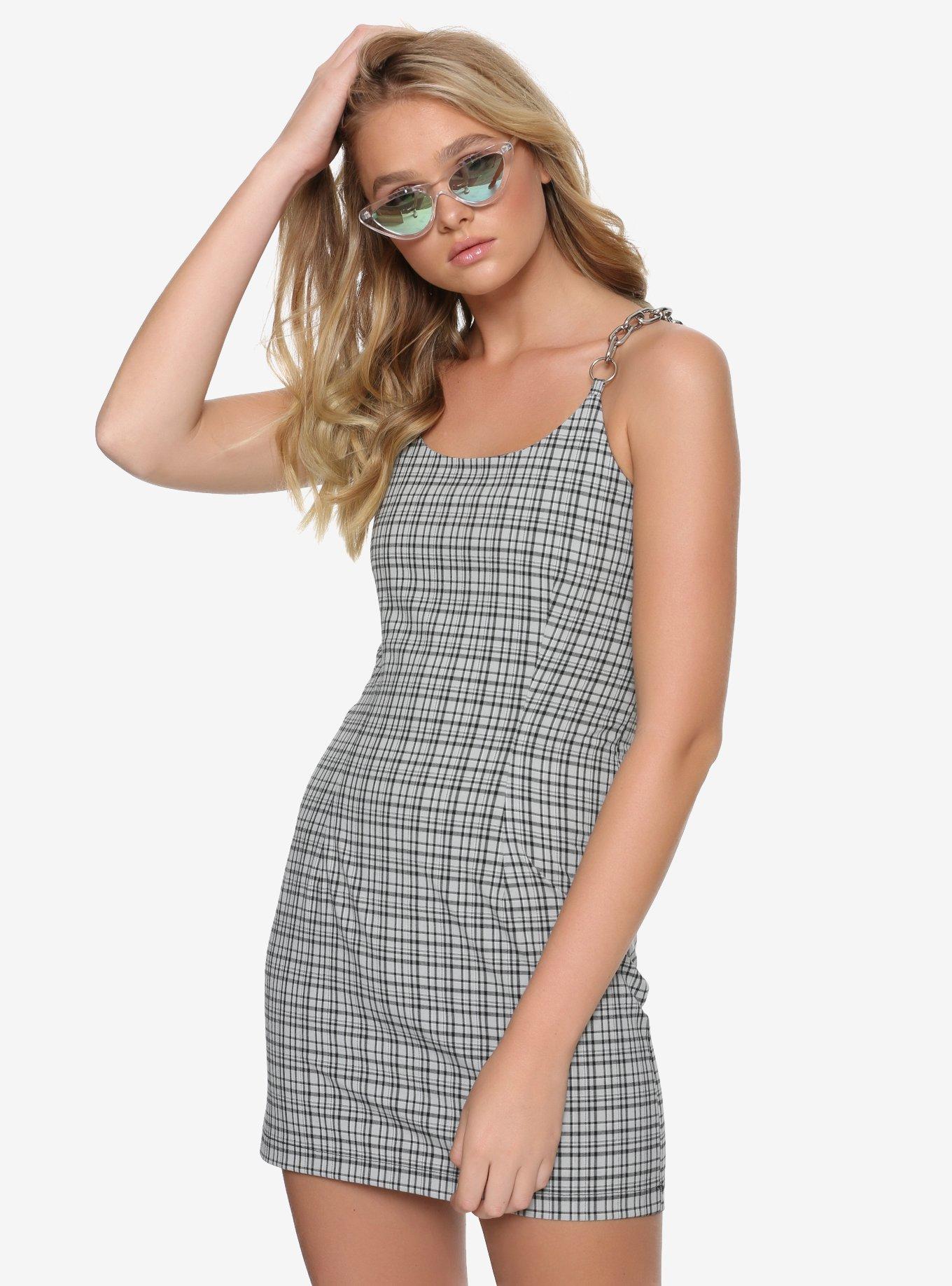 The Ragged Priest Grey Plaid Dress, GREY, hi-res