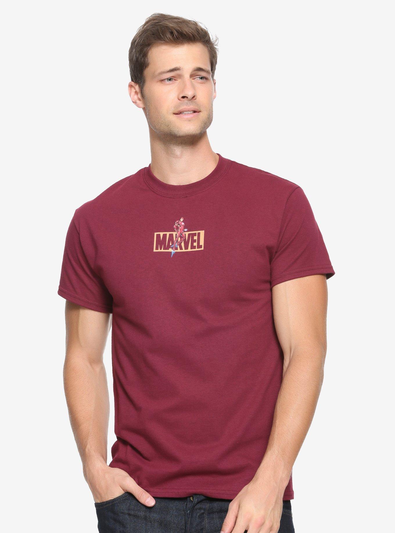 Marvel Iron Man Logo T-Shirt - BoxLunch Exclusive, BURGUNDY, hi-res