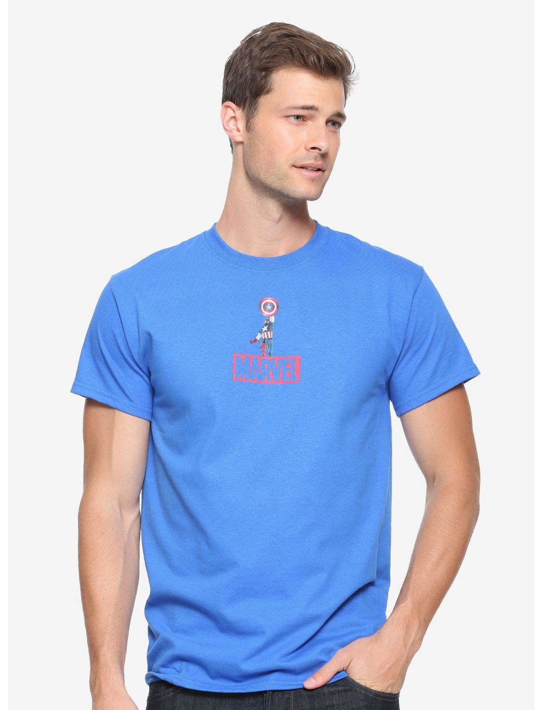 Marvel Captain America Logo T-Shirt - BoxLunch Exclusive, BLUE, hi-res
