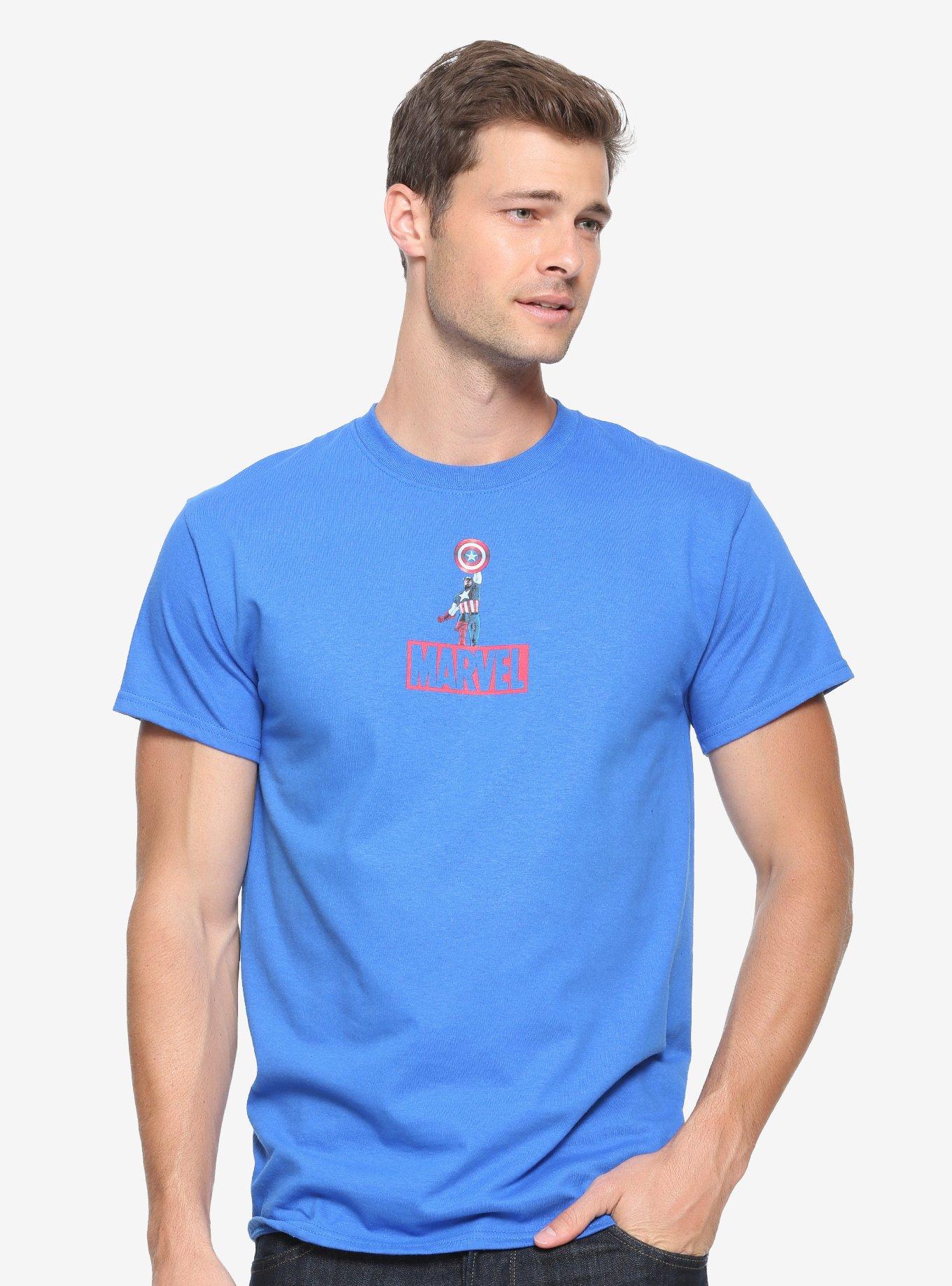 Marvel Captain America Logo T-Shirt - BoxLunch Exclusive, BLUE, hi-res