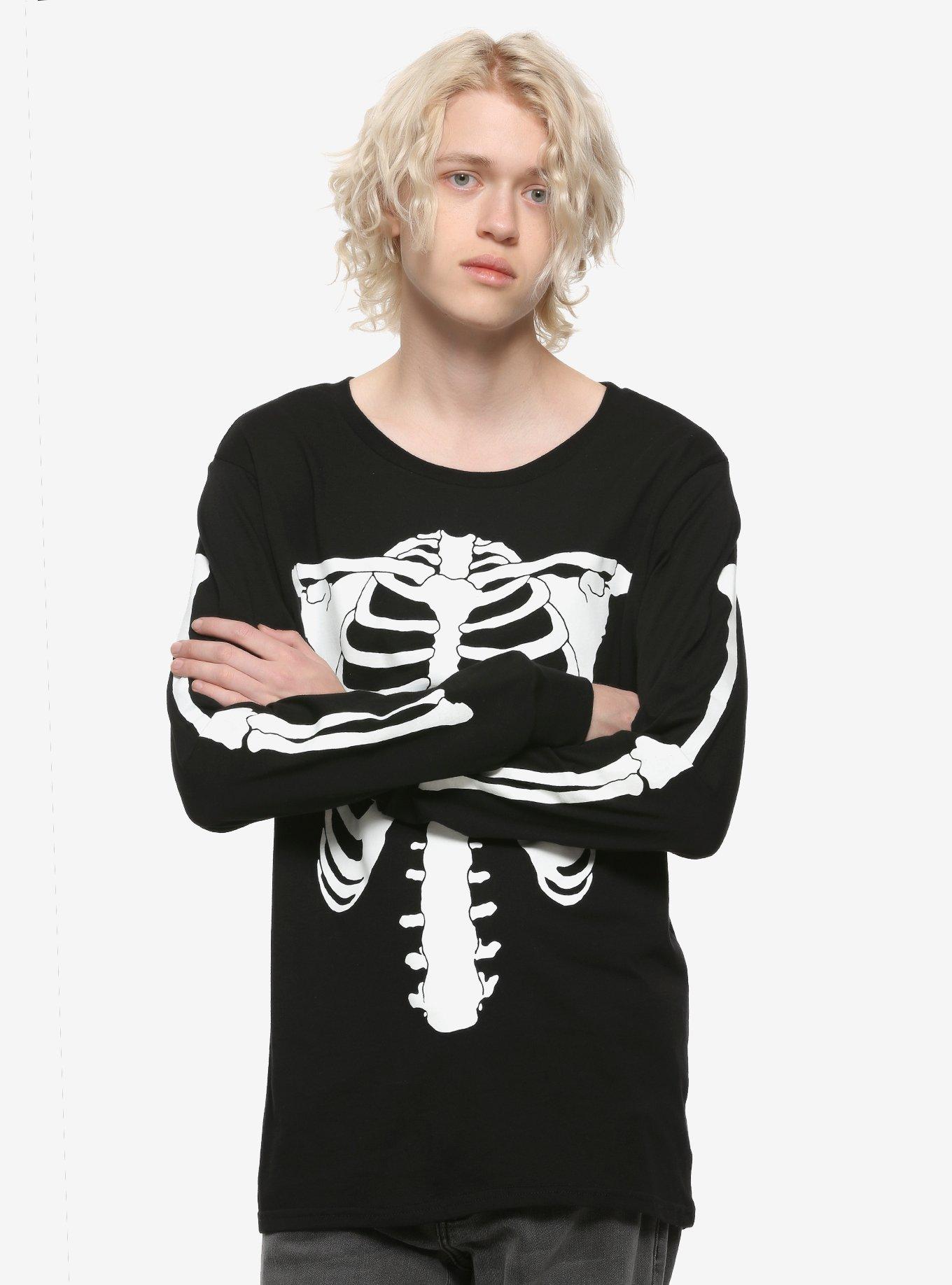 Glow-In-The-Dark Skeleton Long-Sleeve T-Shirt, BLACK, hi-res