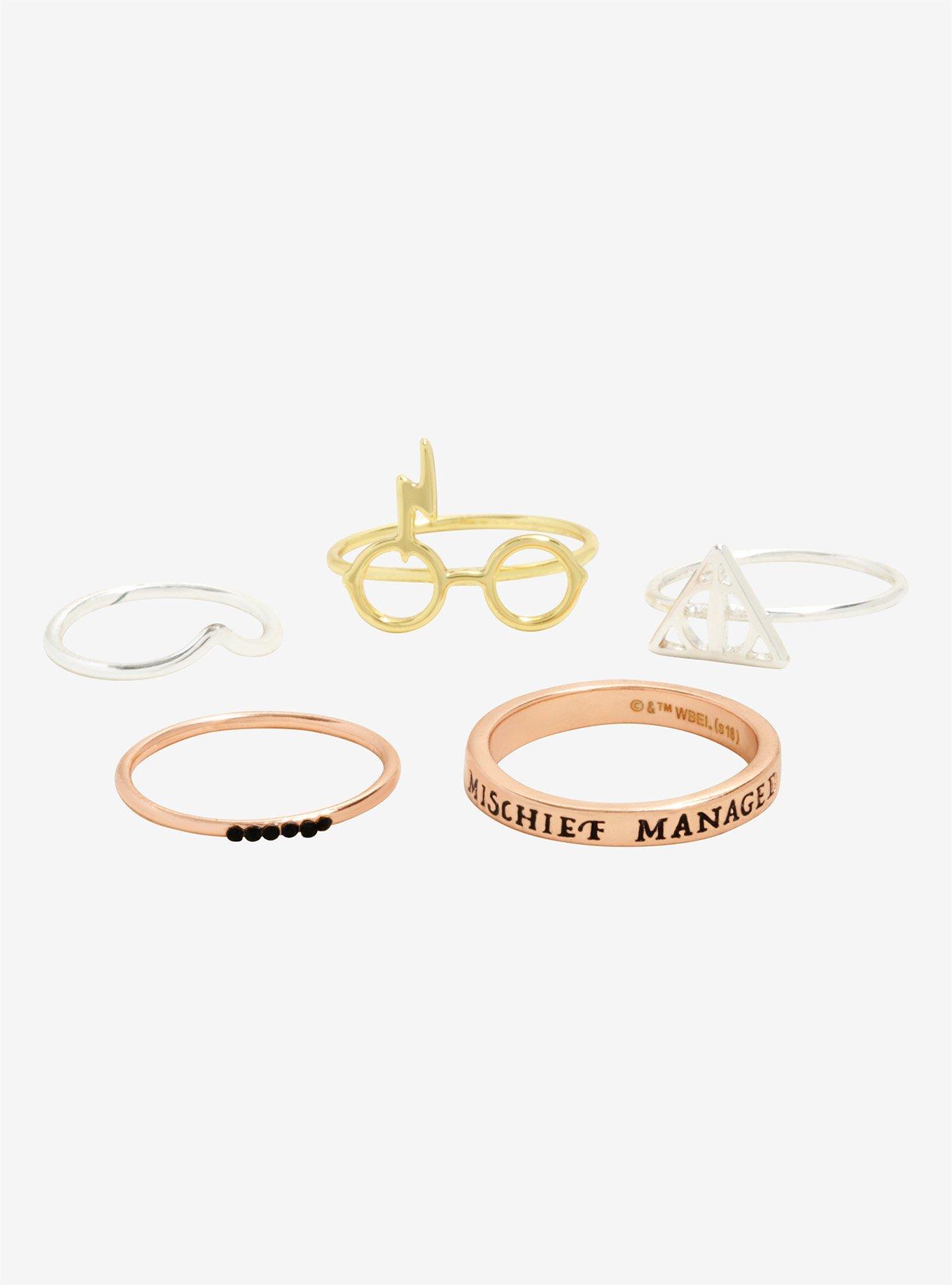 Harry Potter Mischief Managed Stacking Ring Set - BoxLunch Exclusive, SILVER, hi-res