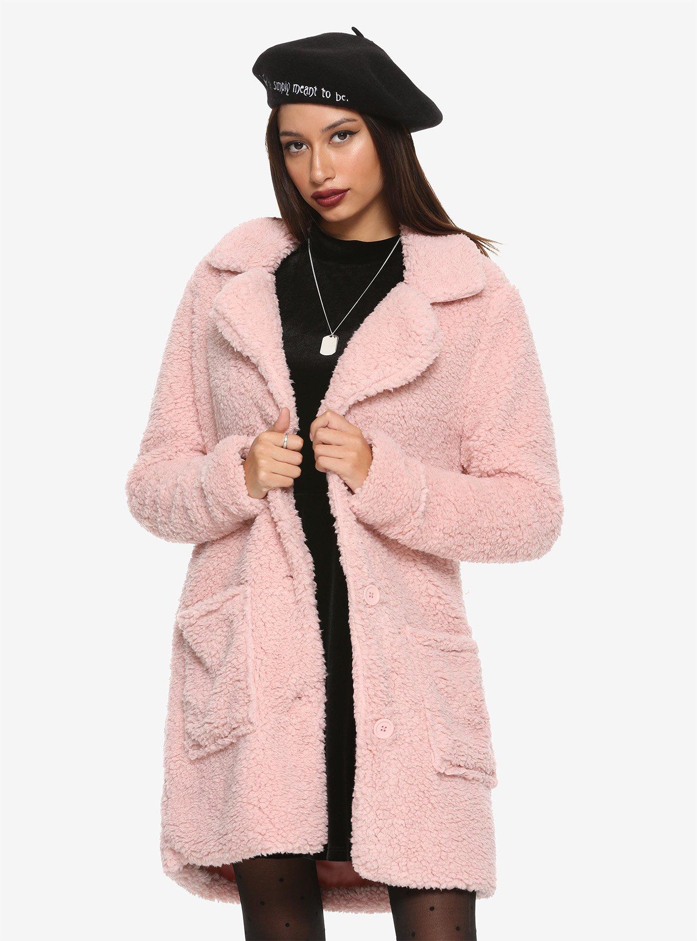 Pink Fuzzy Girls Collared Coat, BLUSH, hi-res
