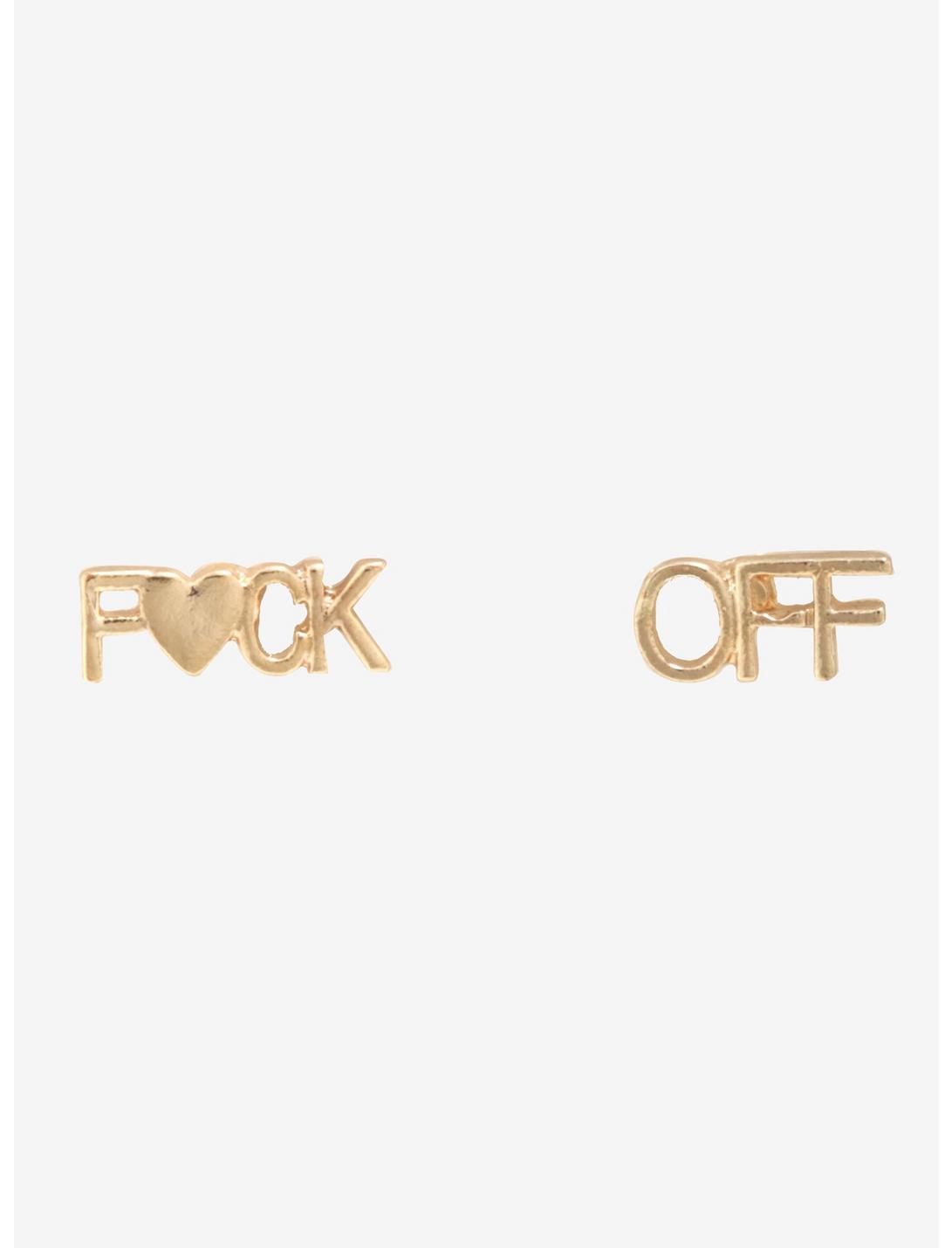 F Off Rose Gold Earrings - BoxLunch Exclusive, , hi-res