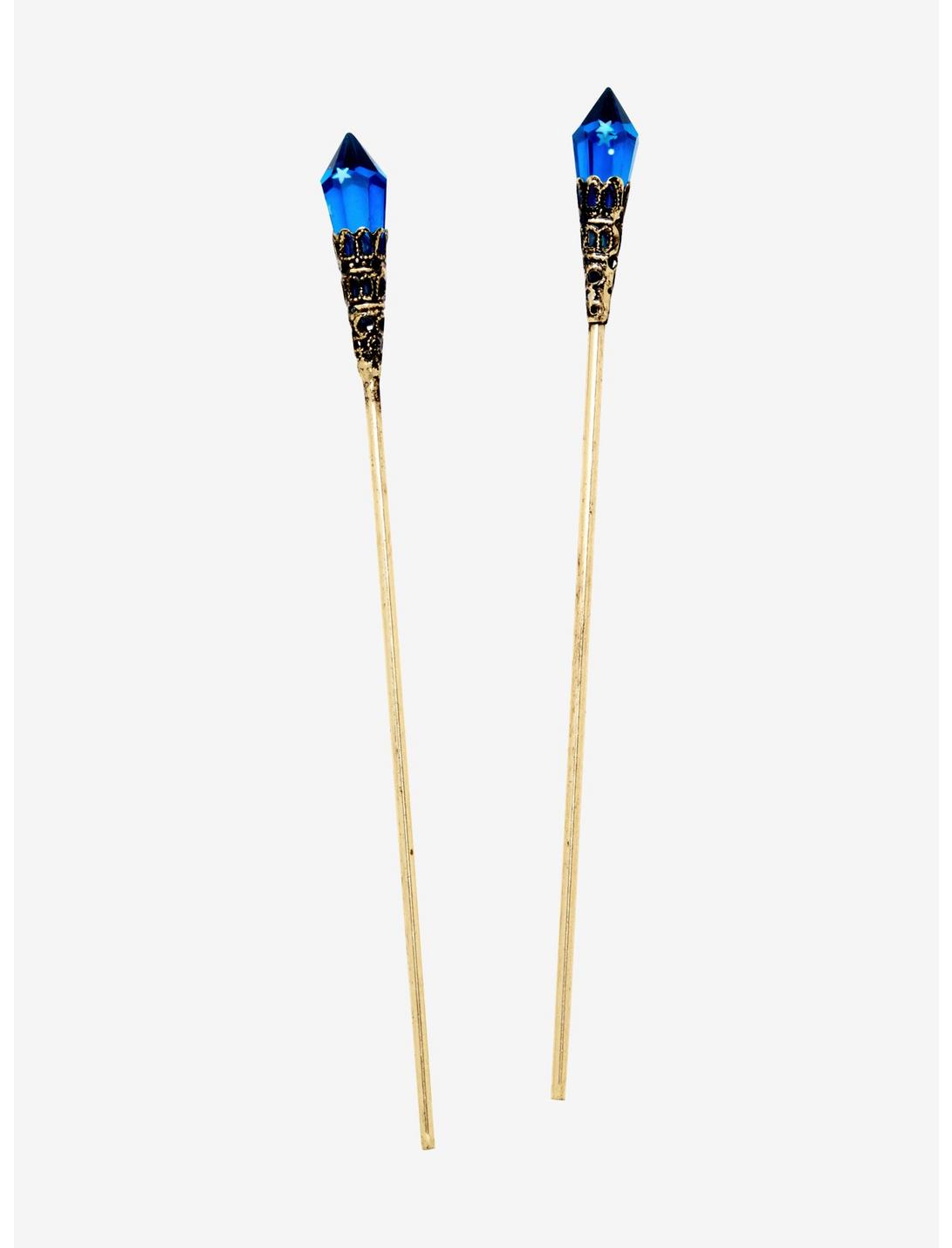 Blue Crystal Brass Hair Sticks, , hi-res