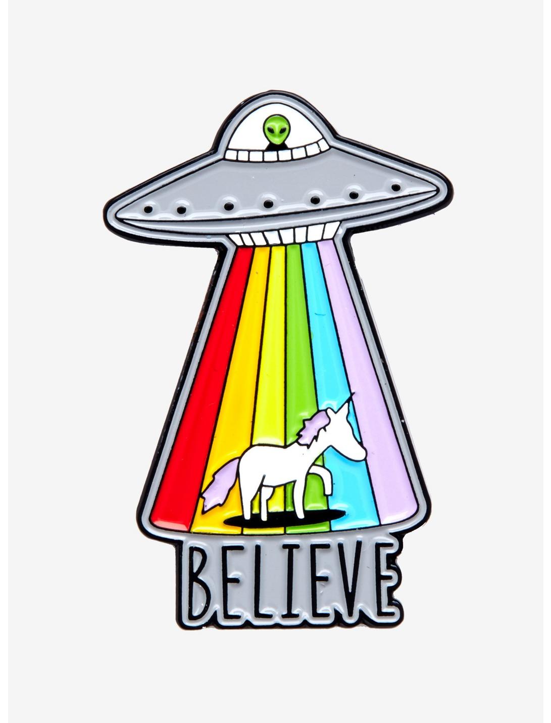 UFO Unicorn Believe Enamel Pin, , hi-res