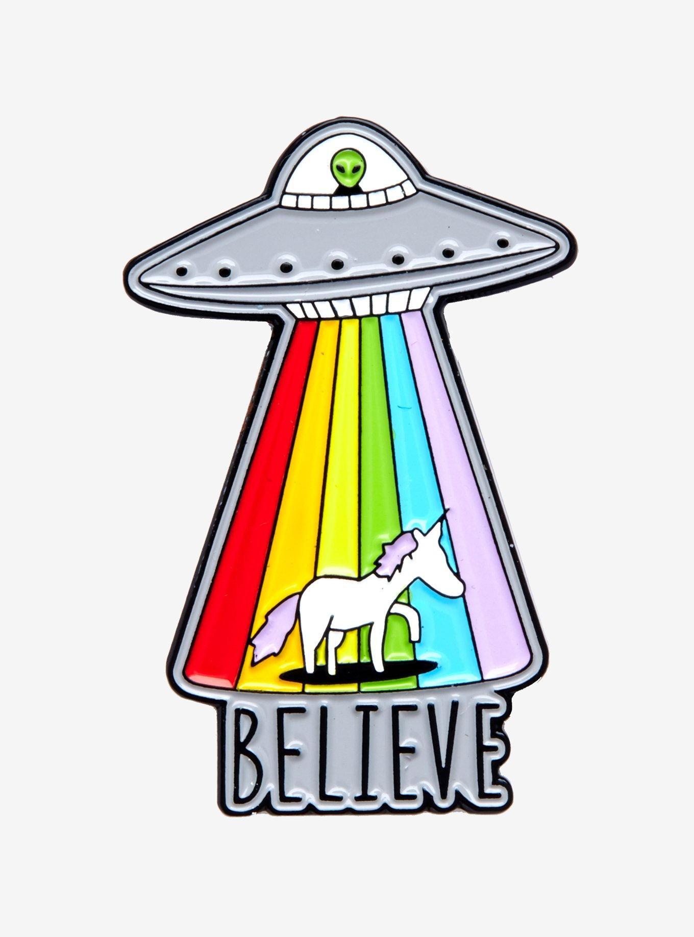 UFO Unicorn Believe Enamel Pin, , hi-res
