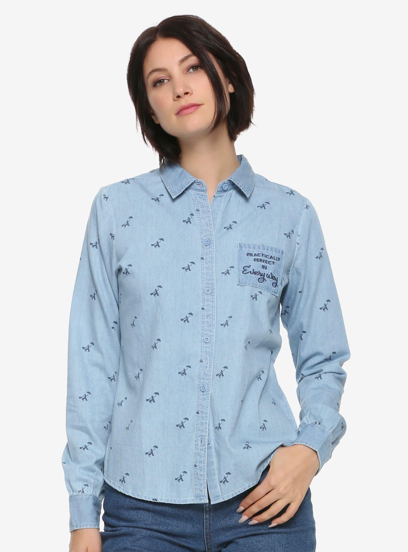 Her Universe Disney Mary Poppins Perfect Womens Woven Button-Up - BoxLunch Exclusive, PATCH ME UP, hi-res