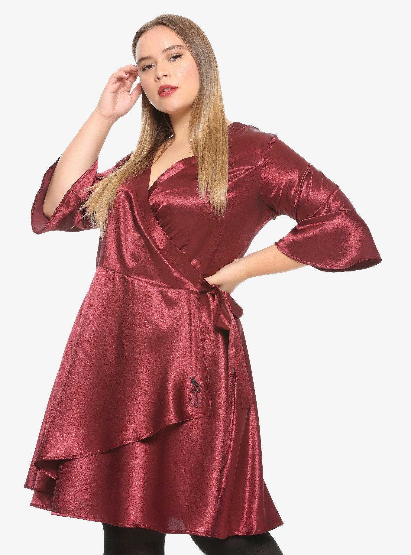 Fantastic Beasts: The Crimes Of Grindelwald Leta Lestrange Wrap Dress Plus Size Hot Topic Exclusive, BURGUNDY, hi-res