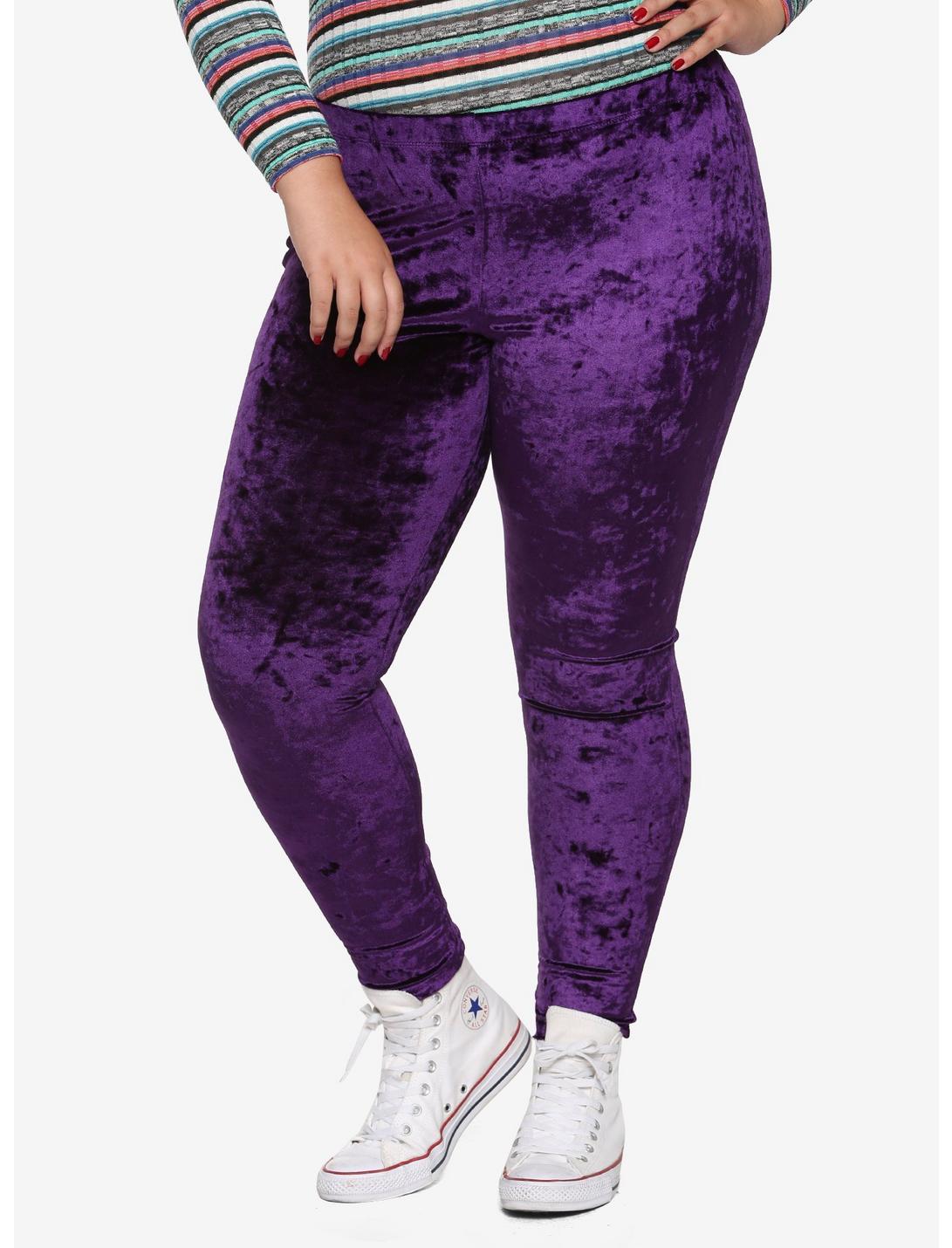 Blackheart Purple Velvet Leggings Plus Size, PURPLE, hi-res