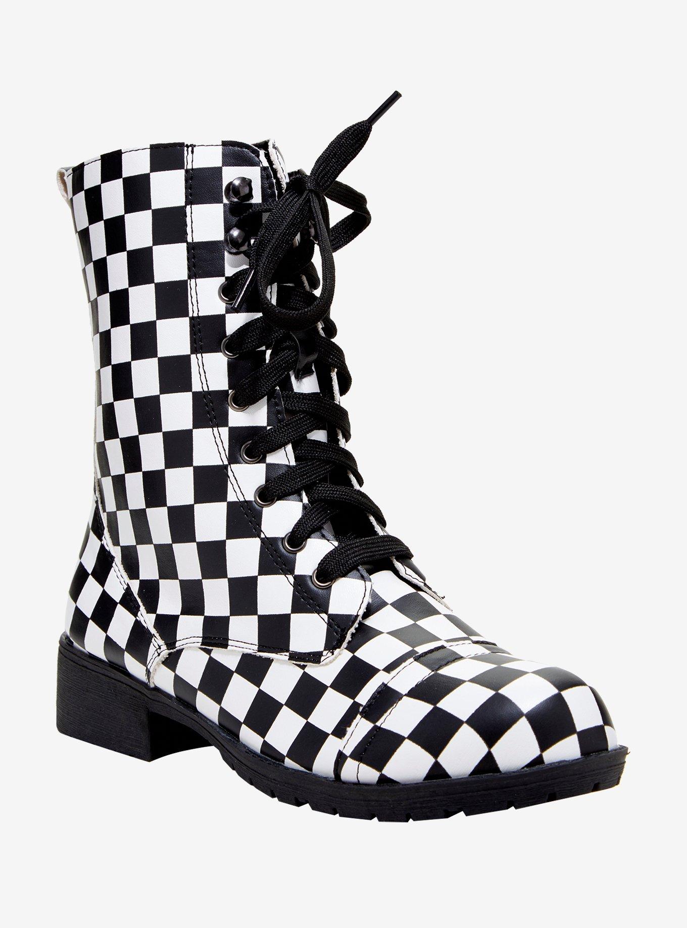 Black and 2025 white checkered boots