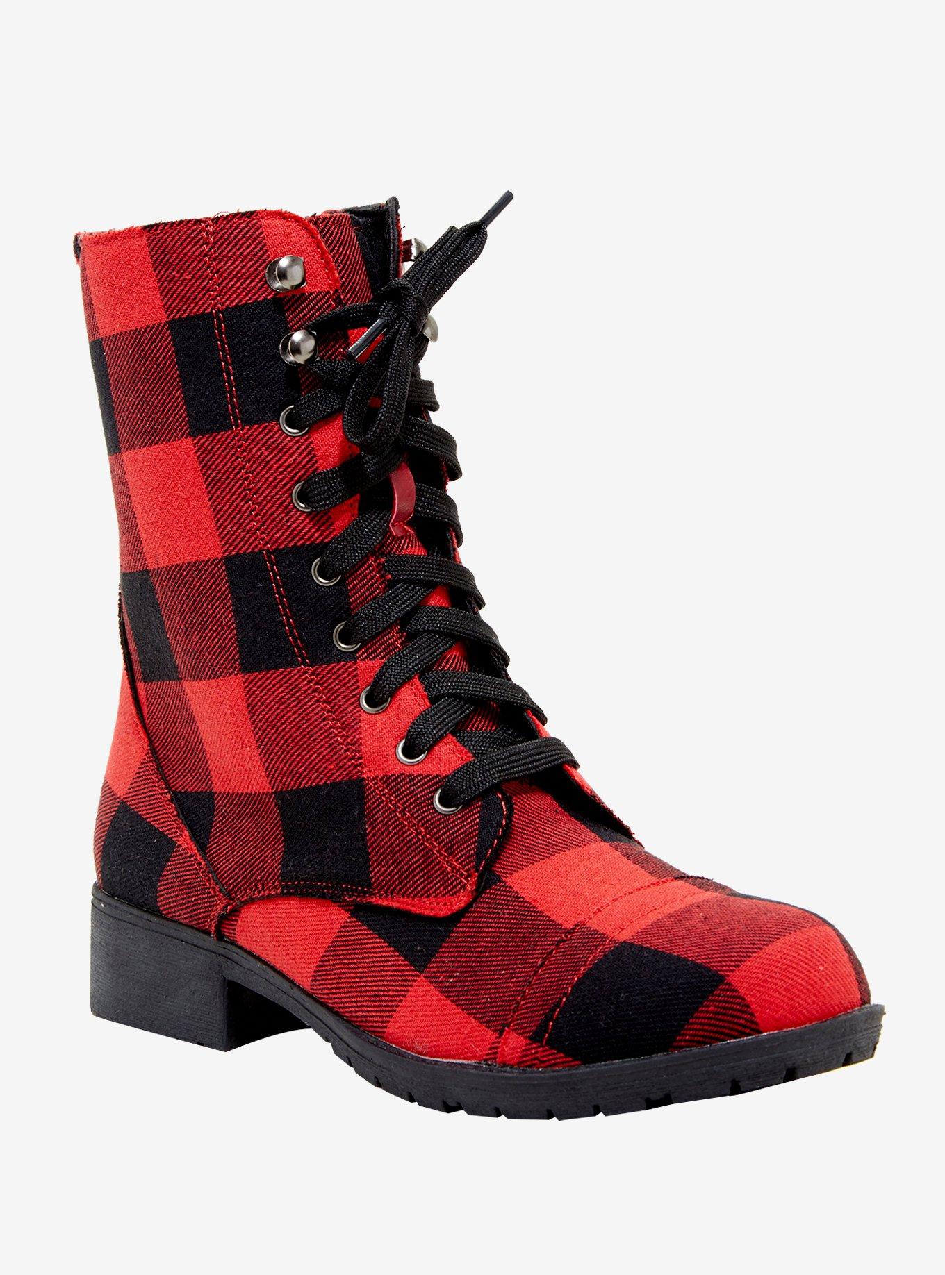 For pokker stærk infrastruktur Red Plaid Combat Boots | Hot Topic