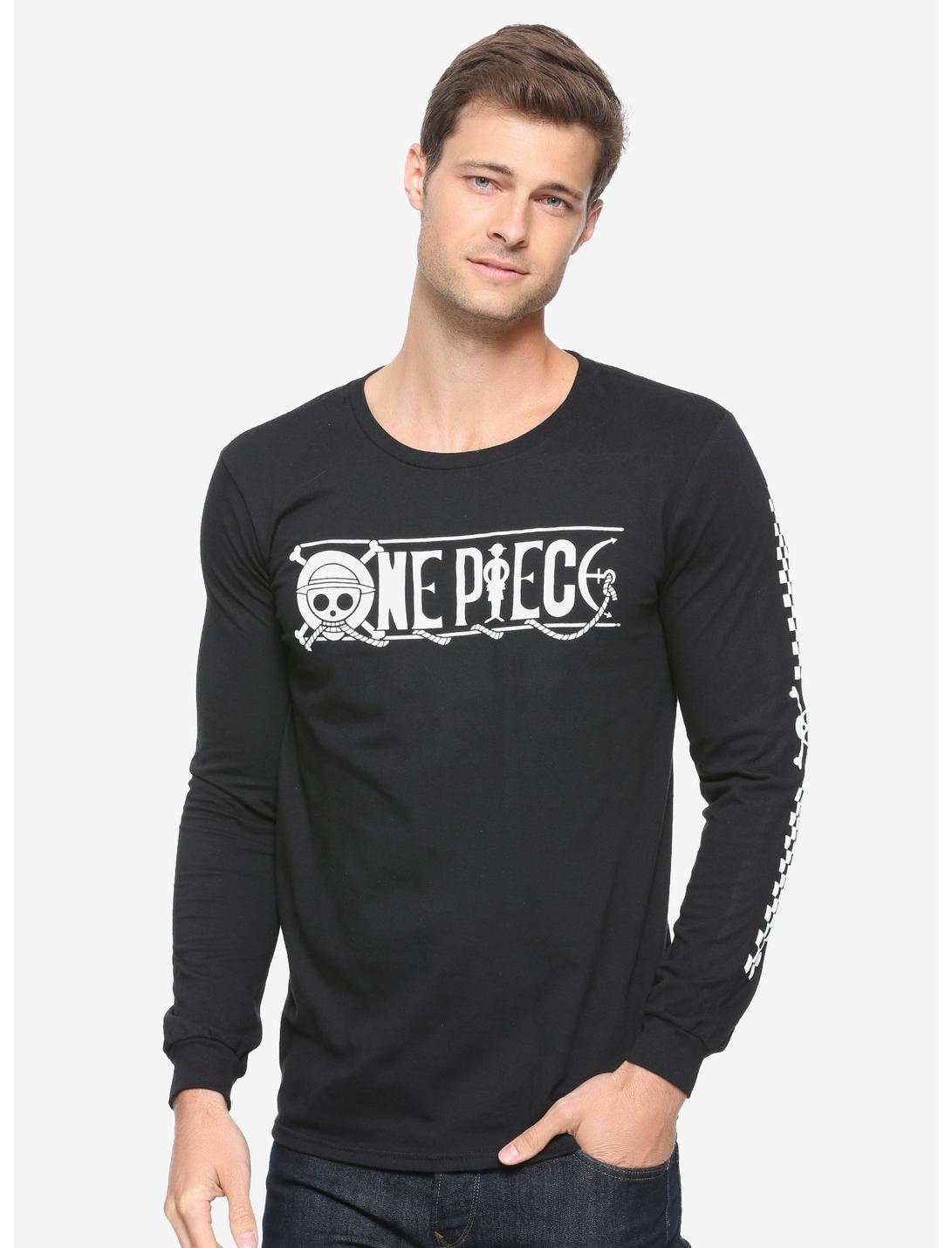 One Piece Checkered Long Sleeve T-Shirt - BoxLunch Exclusive, BLACK, hi-res