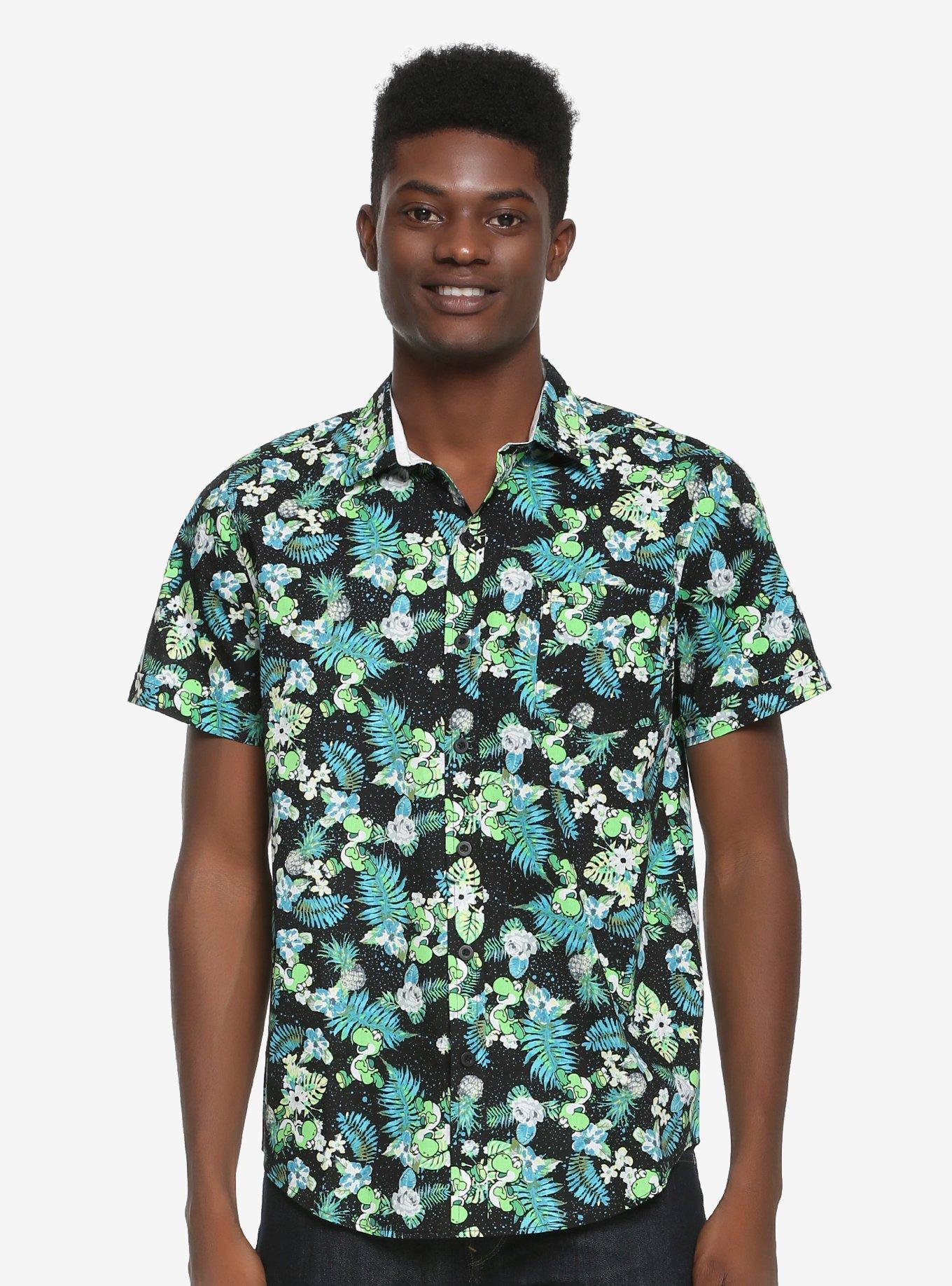 Nintendo Yoshi Tropics Woven Button-Up - BoxLunch Exclusive, BLACK, hi-res