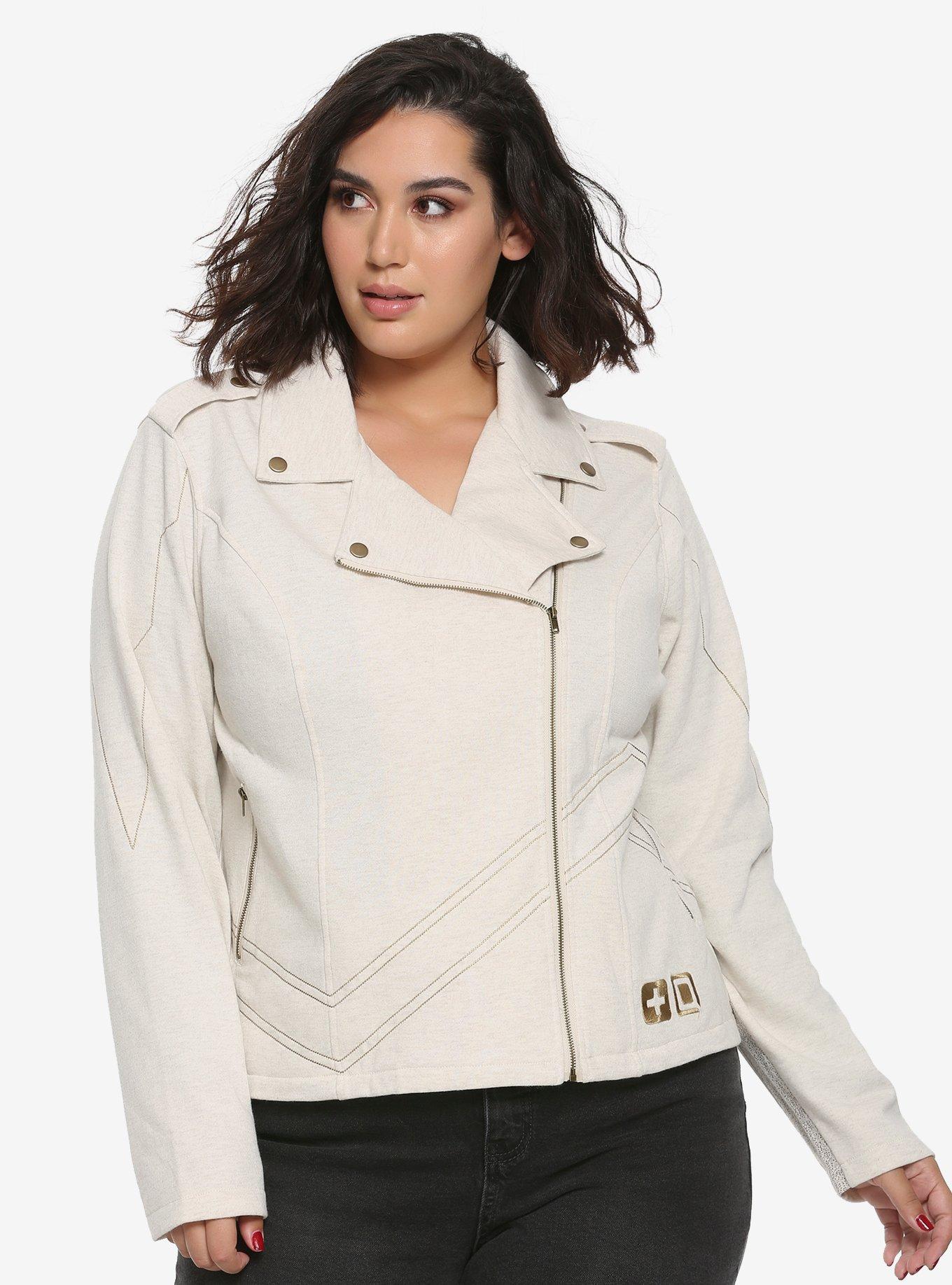 Her Universe Overwatch Mercy Jersey Girls Moto Jacket Plus Size, GOLD, hi-res