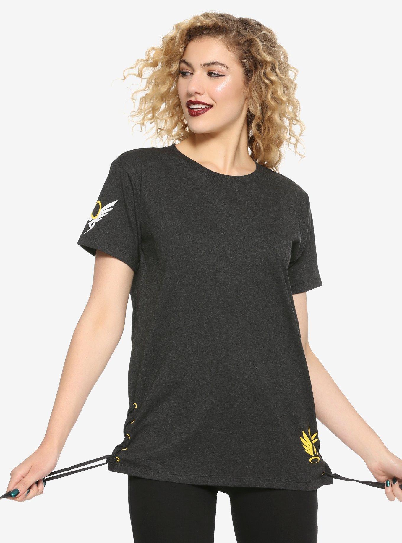 Her Universe Overwatch Mercy Side Lace-Up Girls T-Shirt, YELLOW, hi-res