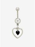 14G Steel Heart Dangle Charm Curved Navel Barbell, , hi-res