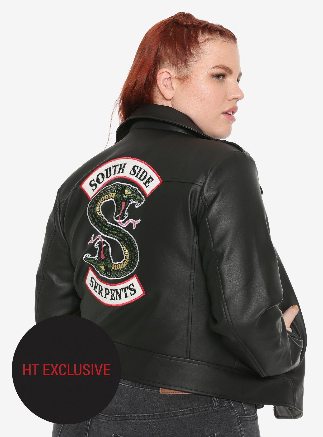 Riverdale Southside Serpents Faux Leather Girls Jacket Plus Size Hot Topic Exclusive, BLACK, hi-res