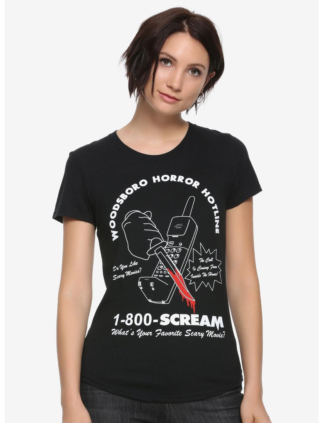 Scream Woodsboro Hotline Womens T-Shirt - BoxLunch Exclusive, BLACK, hi-res