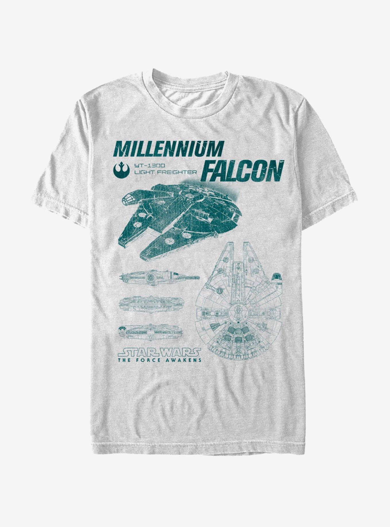 Star Wars The Force Awakens Millennium Falcon Blueprints T-Shirt, WHITE, hi-res