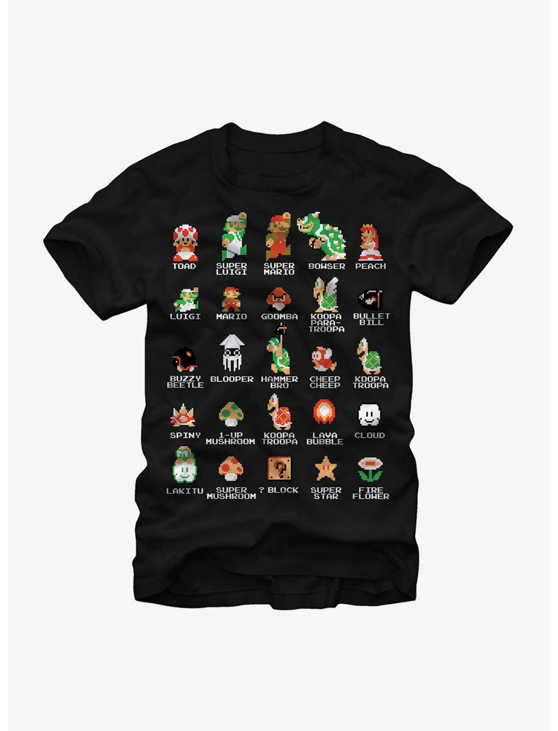 Nintendo Super Mario Bros Character Guide T-Shirt, BLACK, hi-res