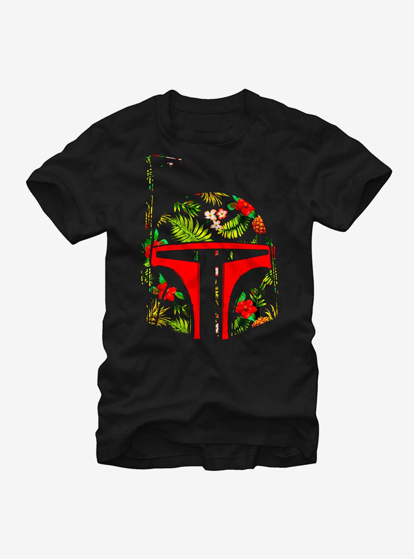 Star Wars Boba Fett Tropical Print Helmet T-Shirt, BLACK, hi-res