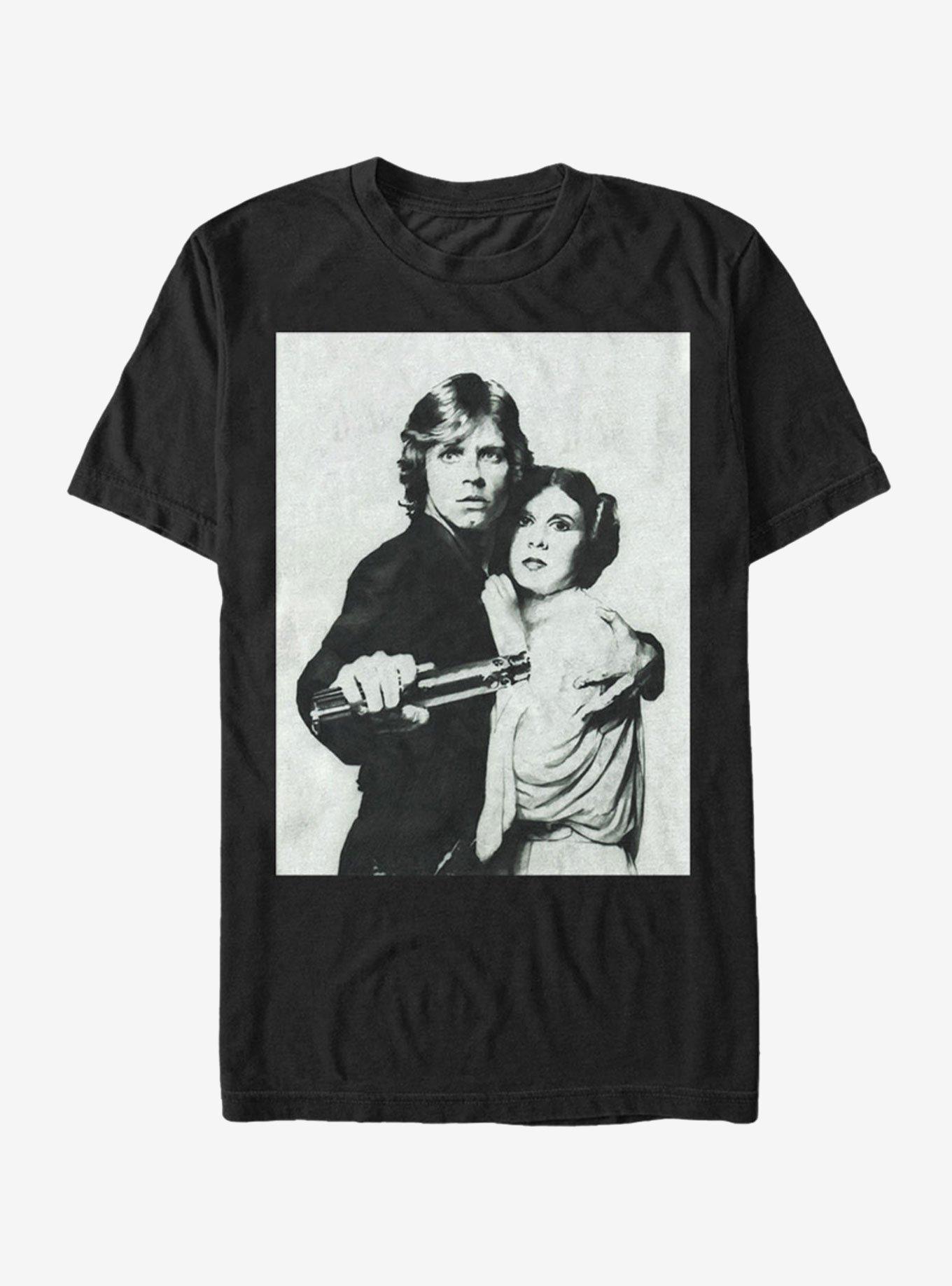 Star Wars Luke and Leia Grayscale T-Shirt, BLACK, hi-res