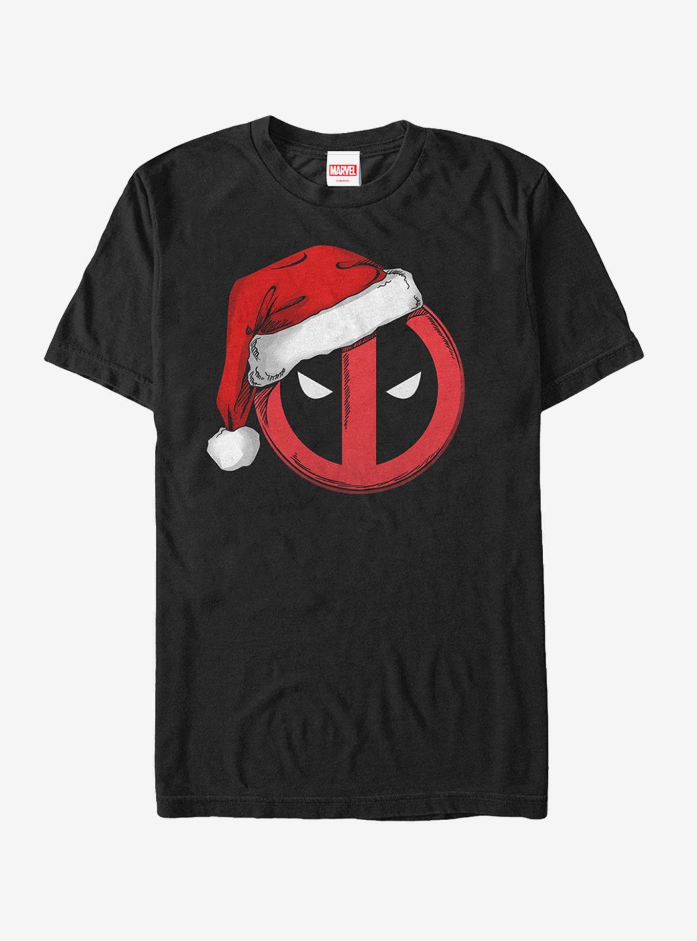 Marvel Christmas Deadpool Santa Hat T-Shirt, BLACK, hi-res