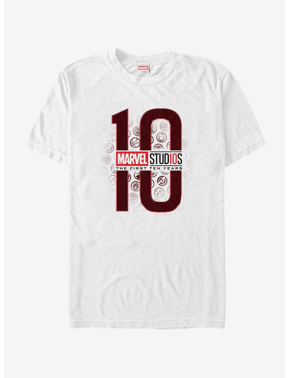 Marvel First 10 Years Anniversary Icon Collage Logo T-Shirt, WHITE, hi-res