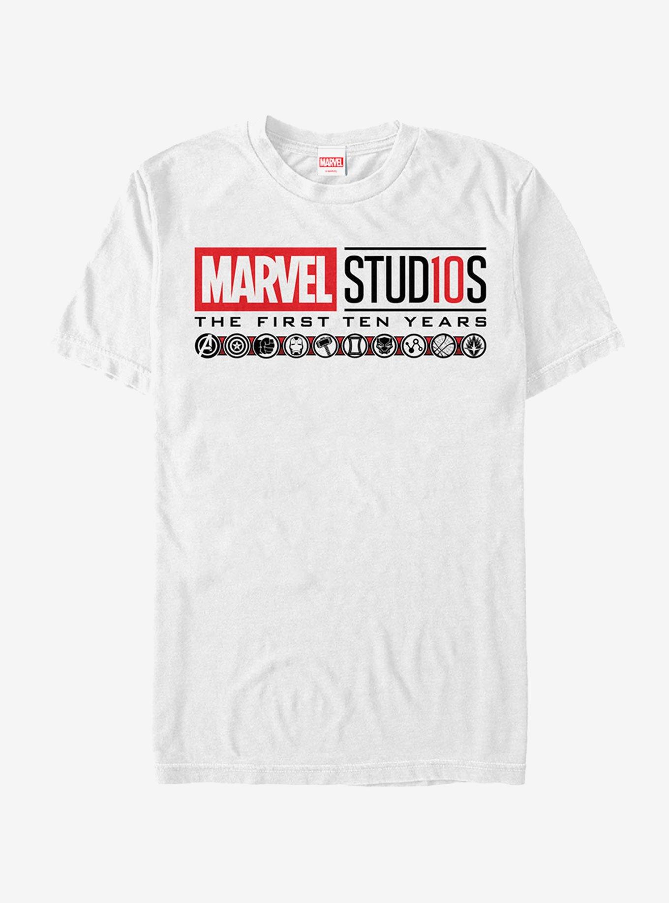 Marvel First 10 Years Anniversary Icon Logo T-Shirt, WHITE, hi-res