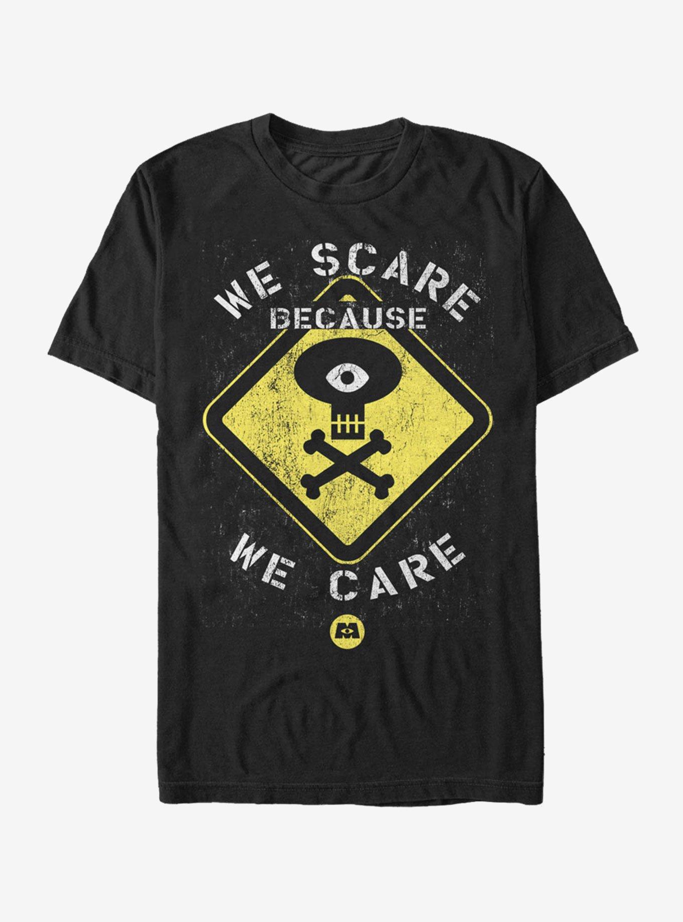 Disney Pixar Monsters, Inc. We Scare Because We Care Sign T-Shirt, BLACK, hi-res