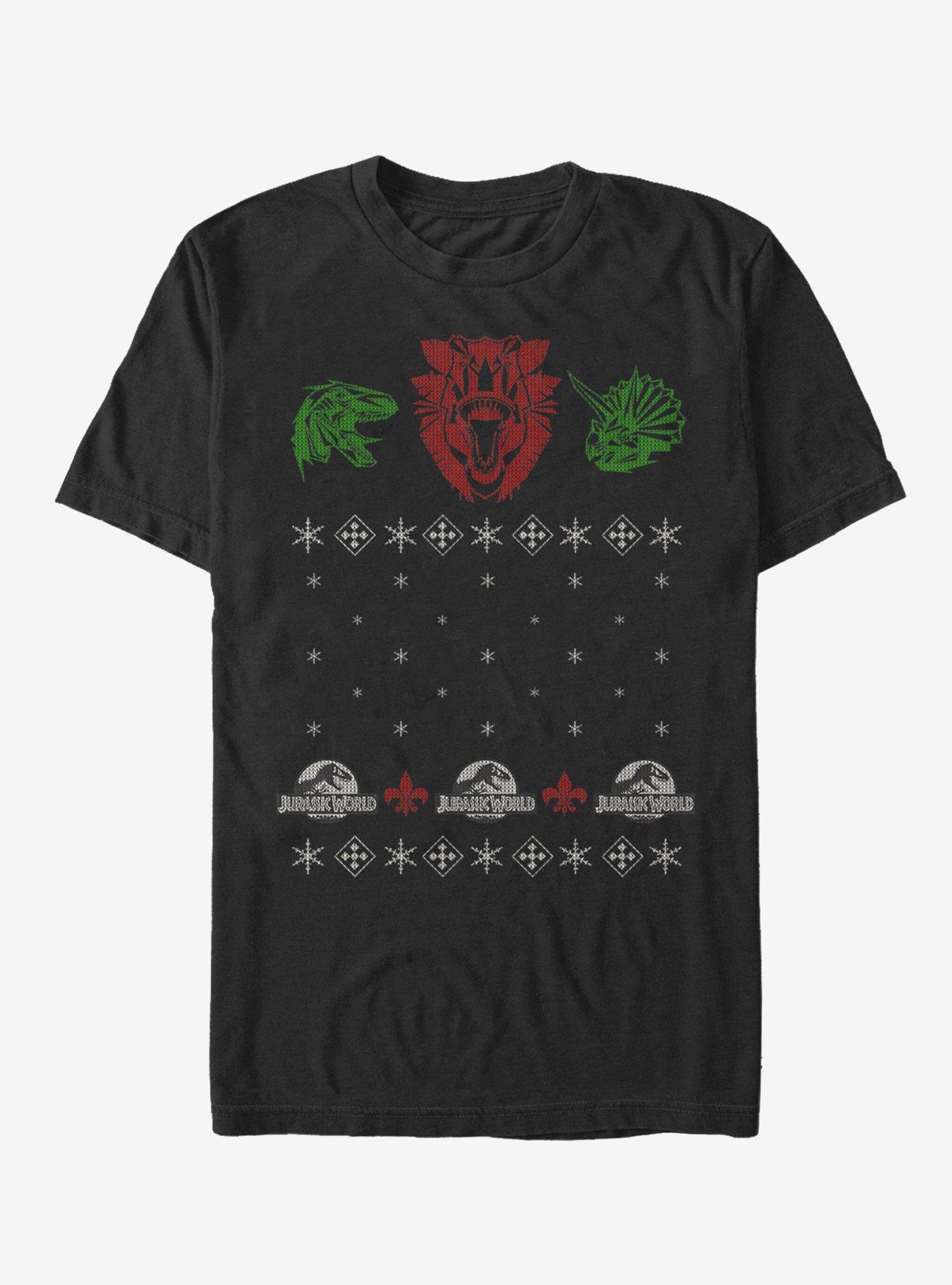 Jurassic Park Ugly Christmas Sweater Raptor T-Shirt, BLACK, hi-res