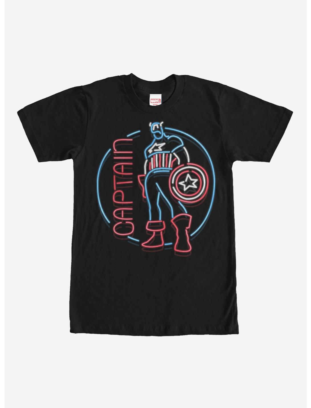 Marvel Captain America Neon Sign Print T-Shirt, BLACK, hi-res
