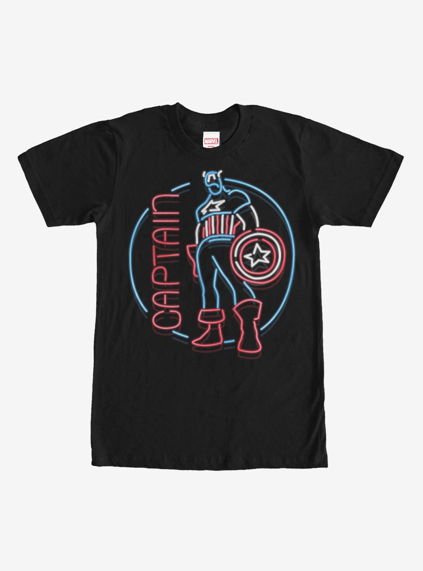 Marvel Captain America Neon Sign Print T-Shirt, BLACK, hi-res