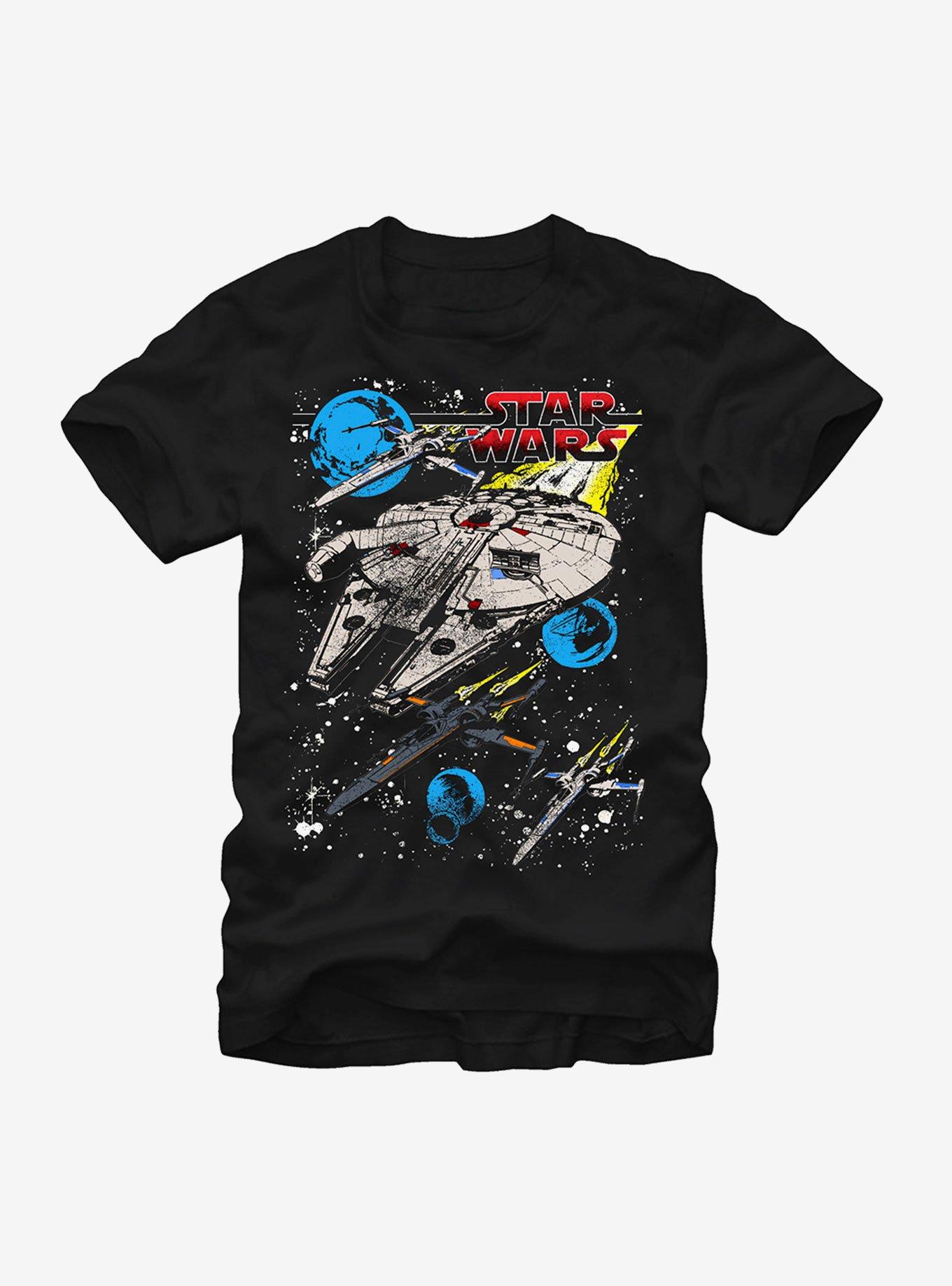 Star Wars Classic Millennium Falcon And X-Wing T-Shirt - BLACK | BoxLunch