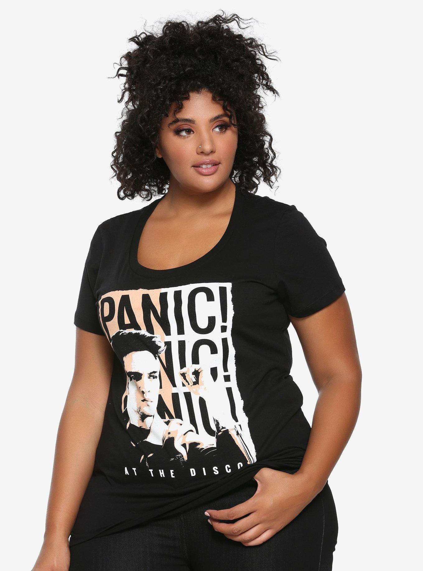 Panic! At The Disco Brendon Monochrome Girls T-Shirt Plus Size, BLACK, hi-res