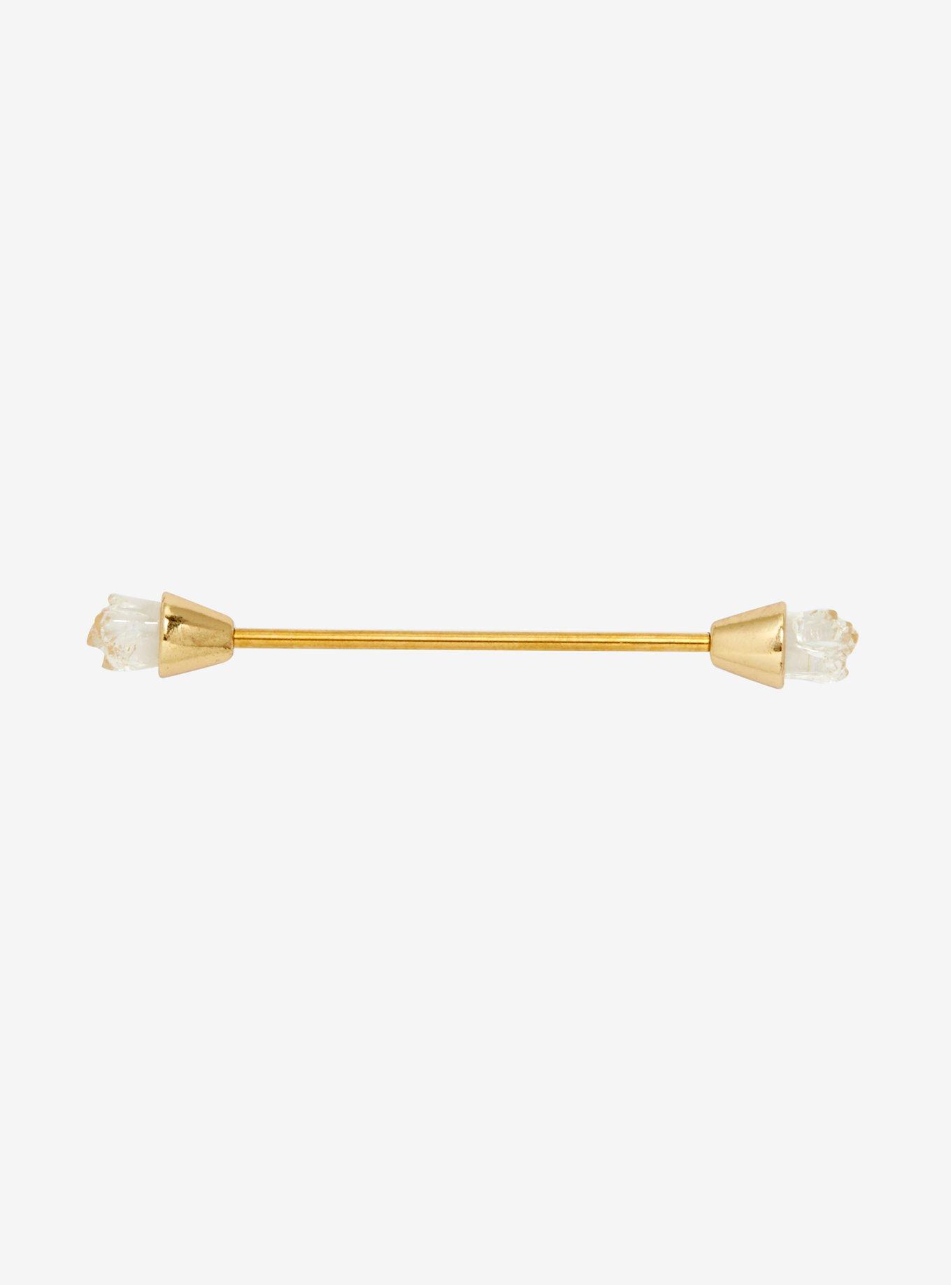 14G Steel Gold Crystal Industrial Barbell, , hi-res