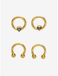 Steel Gold Circular Barbell & Captive Hoop 4 Pack, GOLD, hi-res